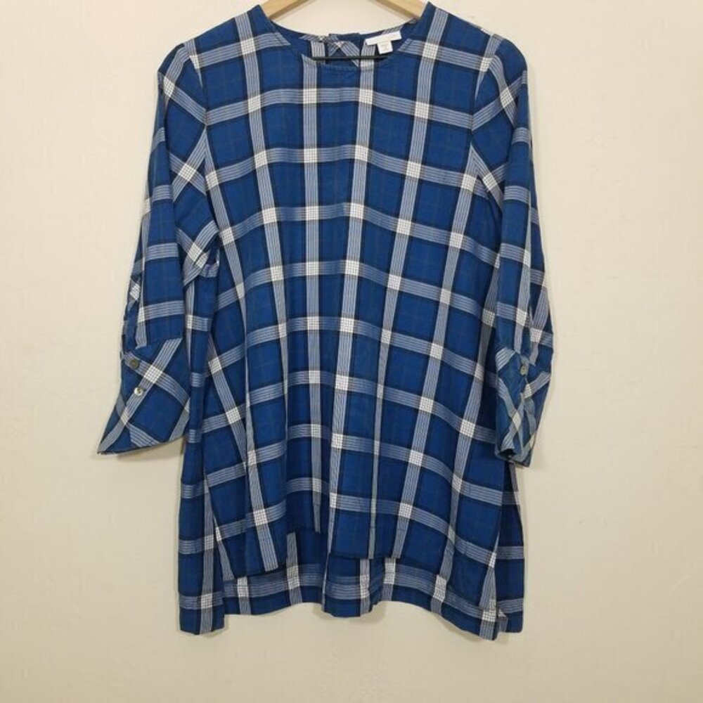 J. Jill Plaid Tunic Top Blue Size M PETITE